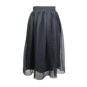 Vintage 80s Notorious Black Sheer Layer Full A-Line Midi Skirt S